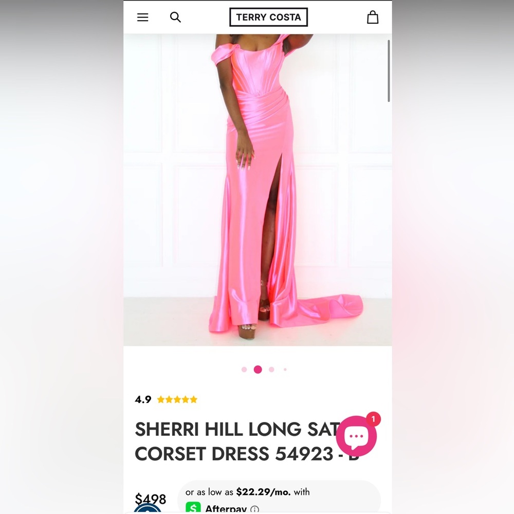 Sherri Hill Pink Satin Off-Shoulder Prom Dress